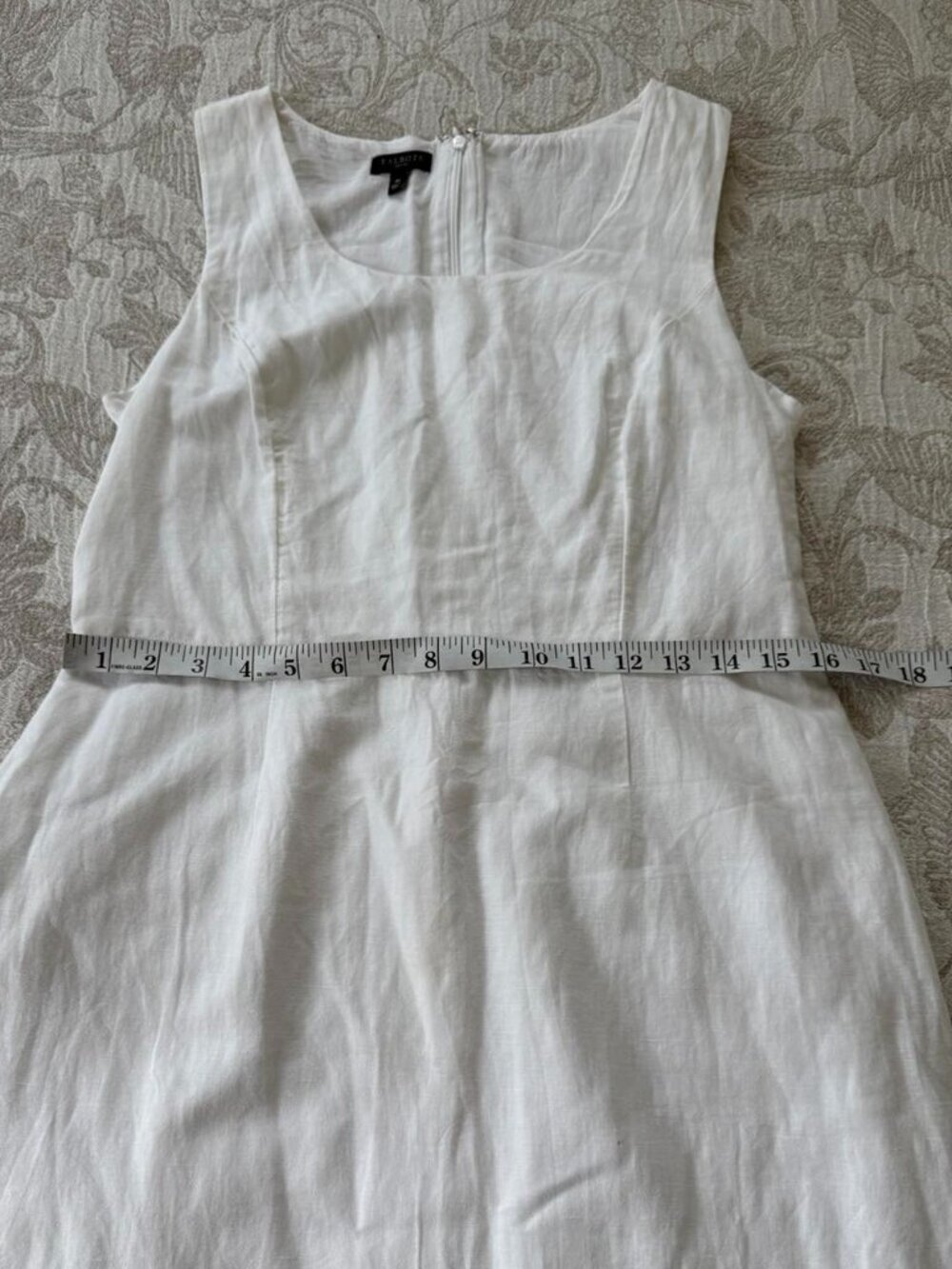 Talbots White Linen Embroidered Scalloped Hem Lined Tank Dress size 4P - Picture 7 of 10